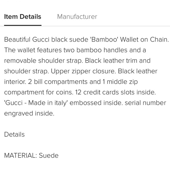 Vintage Gucci zip around wallet on a chain WOC crossbody black suede bamboo - Picture 14 of 16